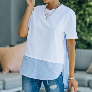 Cotton contrast poplin knit top